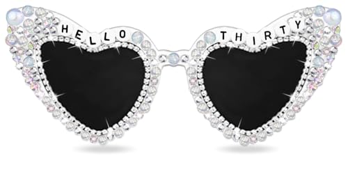 Brille zum 30. Geburtstag, Hello Thirty-Sonnenbrille, weiß, 30. Geburtstag, für lustige Freunde, Geburtstagsgeschenk, fünfzig Geschenke (weiß-dreißig) von Tbay