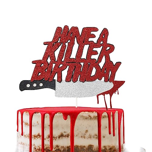 Cake Topper "Have a Killer Birthday" – Halloween-Kuchendekoration mit blutigen Waffen für Geburtstagsparty Horror, Zombie, Vampir, Gruselfilm Cake Topper "Have a Killer Birthday" – Halloween-Kuchendekoration mit blutigen Waffen für Geburtstagsparty Horror, Zombie, Vampir, Gruselfilm von Tbay