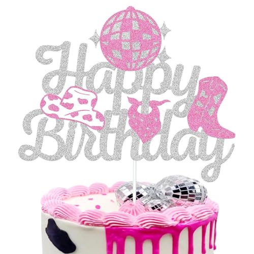 Cowgirl Happy Birthday Tortenaufsatz, rosa Glitzer, Western-Thema, Kuchenaufsatz für Cowgirl, Mädchen, Nachtgeschenke, Western-Cowboy-Dekorationen Cowgirl Happy Birthday Tortenaufsatz, rosa Glitzer, Western-Thema, Kuchenaufsatz für Cowgirl, Mädchen, Nachtgeschenke, Western-Cowboy-Dekorationen von Tbay