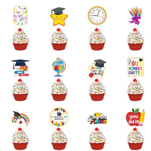 Cupcake-Aufsätze für Kindergarten-Abschlussfeier, Klasse 2025, Congrats Grade 2025, für Vorschule, Grundschule, Abschlussfeier, Party, Dekoration, Zubehör, 24 Stück Cupcake-Aufsätze für Kindergarten-Abschlussfeier, Klasse 2025, Congrats Grade 2025, für Vorschule, Grundschule, Abschlussfeier, Party, Dekoration, Zubehör, 24 Stück von Tbay