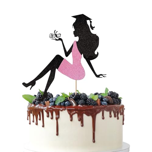 Glitzer-Abschlussfeier 2024 Tortenaufsatz, High Heel Girl Graduation Cake Pick für 2024 High School/College/Senior Graduation Party Glitzer Dekorationen (Rosa) von Tbay
