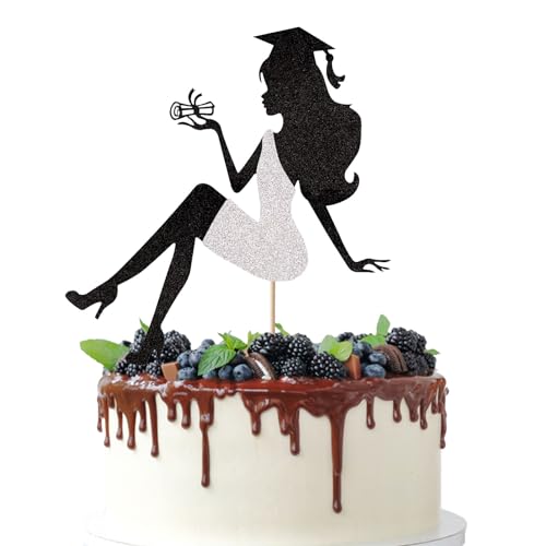 Glitzer-Abschlussfeier 2024 Tortenaufsatz, High Heel Girl Graduation Cake Pick für 2024 High School/College/Senior Graduation Party Glitzer Dekorationen (Silber) von Tbay