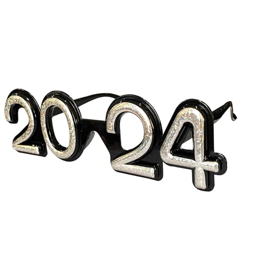 Tbay 2024 Neujahrsparty-Brille, Glitzer, Frohes neues Jahr, Brille für Silvester, Weihnachten, Abschlussfeier, Partyzubehör (Silber) von Tbay