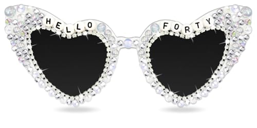 Tbay Brille zum 40. Geburtstag, Damen, weiße Brille "Hello Forty", Partyzubehör zum 40. Geburtstag, für Damen (Hello Forty) von Tbay