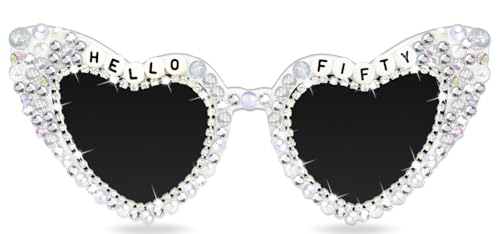 Tbay Brille zum 50. Geburtstag, Damen, weiße Brille "Hello Fifty", Partyzubehör 50 Jahre, Dekoration für Geburtstag Damen Tbay Brille zum 50. Geburtstag, Damen, weiße Brille "Hello Fifty", Partyzubehör 50 Jahre, Dekoration für Geburtstag Damen von Tbay