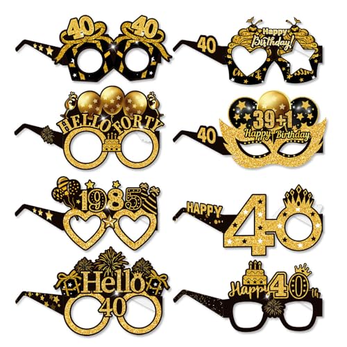 Tbay Geburtstag 40 Jahre Papierbrille Set mit 8 schwarzen und goldenen Brillen, Happy 40th Birthday Zurück zu 1985, Foto-Requisiten für Männer und Frauen Party Tbay Geburtstag 40 Jahre Papierbrille Set mit 8 schwarzen und goldenen Brillen, Happy 40th Birthday Zurück zu 1985, Foto-Requisiten für Männer und Frauen Party von Tbay