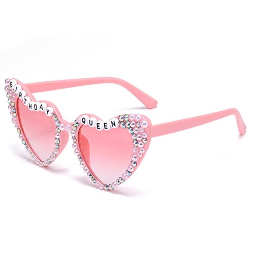 Tbay Geburtstagsbrille für Damen – rosa Herz-Brille mit Strass und Perlen – Zubehör für Geburtstagsparty für Mädchen/Damen – originelles Geschenk "Birthday Queen" von Tbay