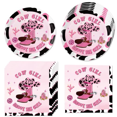 Western Cowgirl Partyzubehör, 20 Stück Teller und 20 Stück Servietten Wilder Westen Thema Pink Cowgirl Rodeo Dekorationen Geschirr für rosa Cowboy Rodeo Geburtstag Junggesellinnenabschied Dekorationen von Tbay
