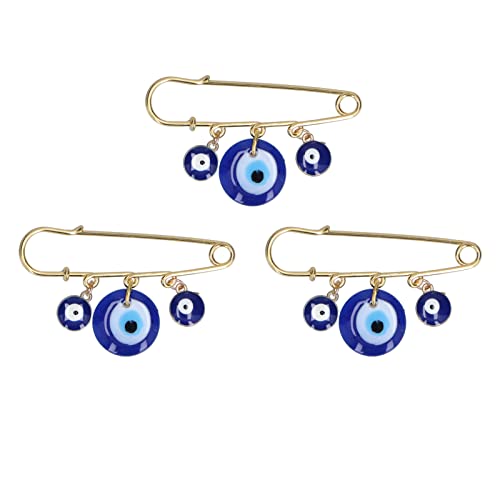 Evil Eye Brosche, Evil Eye Pin, 3 Stück Kleidungsnadeln 3 blaue Augen Anhänger Golden Anstecknadel Exquisite Multifunktionale Sicherheitsnadeln für Kleidung, Tasche, Schal, Dekoration von Tbest