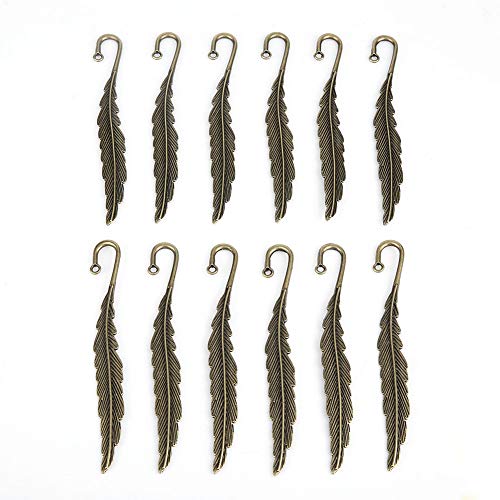 TBEST -Lesezeichen, 12pcs Antique Federform Lesezeichen Bronze Metal Buch Mark Handgefertigte Schreibwarengeschenk von Tbest