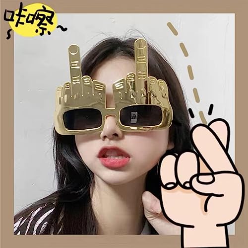 Tbest Techno -Partybrille, Party Verrückte Sonnenbrille Neuheit Stehende Mittelfinger Lustige Dekoration Party Sonnenbrille Golden von Tbest
