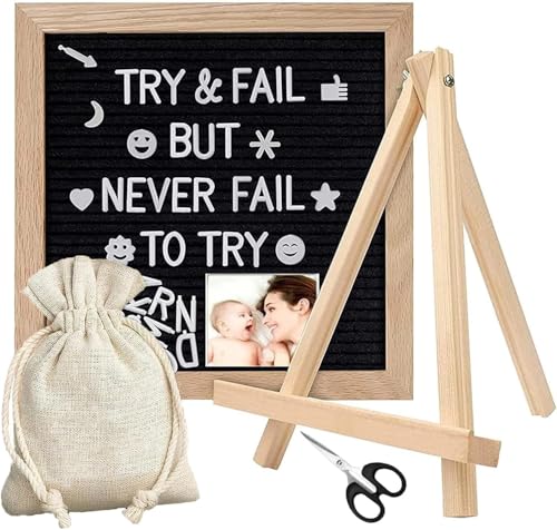 Tbintul Filz Brief Board, 25x25cm Holz Letter Board mit 340 Buchstaben Staffelei und Beutel für Memoboard Hängen in der Familie Küche Büro Hochzeit (Schwarz) von Tbintul