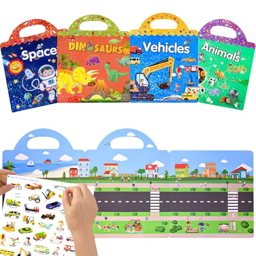 Wiederverwendbare wasserdichte Stickerbuch-Spielzeuge für Kinder - 4er Pack,3-6-jährige Jungen, Mädchen, 3D Klare Kleinkinder Sticker ,pädagogische Lernspielzeuge Wiederverwendbare wasserdichte Stickerbuch-Spielzeuge für Kinder - 4er Pack,3-6-jährige Jungen, Mädchen, 3D Klare Kleinkinder Sticker ,pädagogische Lernspielzeuge von Tbotfip