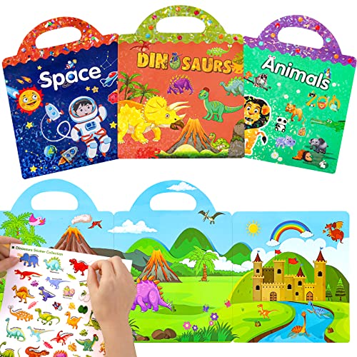 Tbotfip Wiederverwendbare wasserdichte Stickerbuch-Spielzeuge für Kinder - 3er Pack,3-6-jährige Jungen, Mädchen, 3D Klare Kleinkinder Sticker ,pädagogische Lernspielzeuge Tbotfip Wiederverwendbare wasserdichte Stickerbuch-Spielzeuge für Kinder - 3er Pack,3-6-jährige Jungen, Mädchen, 3D Klare Kleinkinder Sticker ,pädagogische Lernspielzeuge von Tbotfip