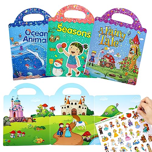 Tbotfip Wiederverwendbare wasserdichte Stickerbuch-Spielzeuge für Kinder - 3er Pack,3-6-jährige Jungen, Mädchen, 3D Klare Kleinkinder Sticker ,pädagogische Lerngeschenke Tbotfip Wiederverwendbare wasserdichte Stickerbuch-Spielzeuge für Kinder - 3er Pack,3-6-jährige Jungen, Mädchen, 3D Klare Kleinkinder Sticker ,pädagogische Lerngeschenke von Tbotfip