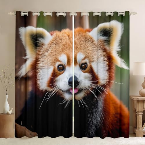 Rot Panda Fenstervorhang 175x140cm Niedlicher Panda Vorhänge für Kinder Wildtier Blickdichte Vorhänge Jungle Tierwelt Stil Vorhänge Dekorativ von Tbrand