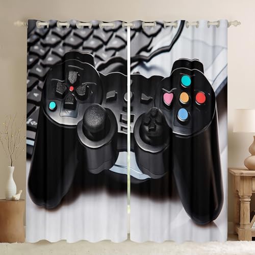 Tbrand Jugendliche Gamepad Blickdichte Vorhänge 175x140cm für Kinder Jungen Gamer Fenstervorhang Neuheit Modern Spiel Controller Vorhänge Dekorativ Raumdekoration Action Buttons von Tbrand
