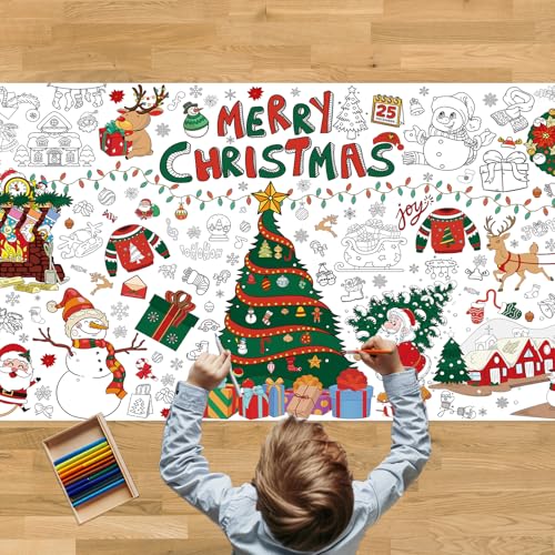 Ausmaltischdecke Weihnachten Kinder, Riesige 180 x 90 cm DIY Papier-Tischdecke, Weihnachtsbasteln Kinder, Weihnachts-Bastelposter, Spiele und Aktivitäten für Kinder, Mal Mich Bunt von Tbsone