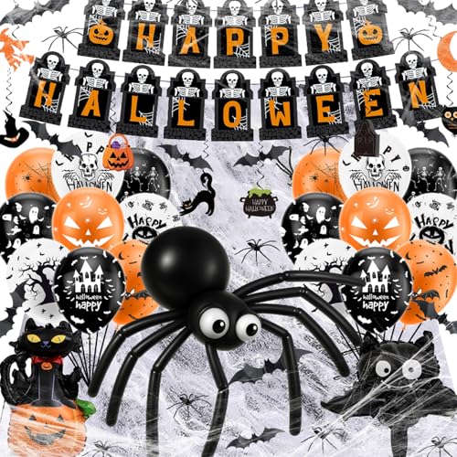 Halloween Deko Set mit LED, Halloween Party Deko, Girlande, Luftballons, Spinnen, Fledermaus deko, Luftschlangen, schwarze Gaze, Für Innen und Outdoor, Grusel halloween Fotorequisiten Halloween Deko Set mit LED, Halloween Party Deko, Girlande, Luftballons, Spinnen, Fledermaus deko, Luftschlangen, schwarze Gaze, Für Innen und Outdoor, Grusel halloween Fotorequisiten von Tccydm