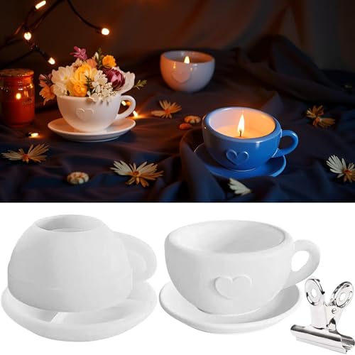 Tcdwla Silikonformen Gießformen Silikon, 3D Silikonform Kerzenhalter mit 1 Clip, Kaffeetasse Form, Einfach zu Demontieren, DIY Geschenk für Weihnachten, Geburtstag, Dekoration (B) von Tcdwla