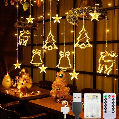 Tceapoo LED Lichtervorhang Weihnachten - 8 Modi Lichterkette Mit Timer, Wasserdicht Sterne für Innen Außen, Party, Garten, Balkon, Fenster von Tceapoo