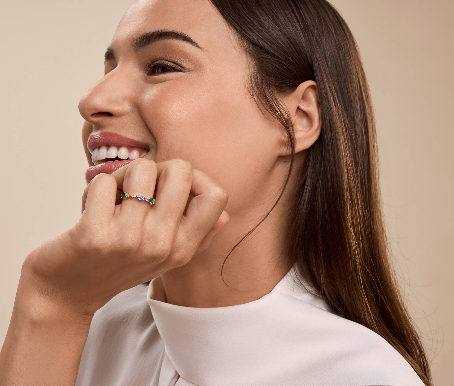 Tchibo - 925 Silber Ring mit »Multicolor Cluster« Steinen - Damen - Gr. 20 - gold von Tchibo