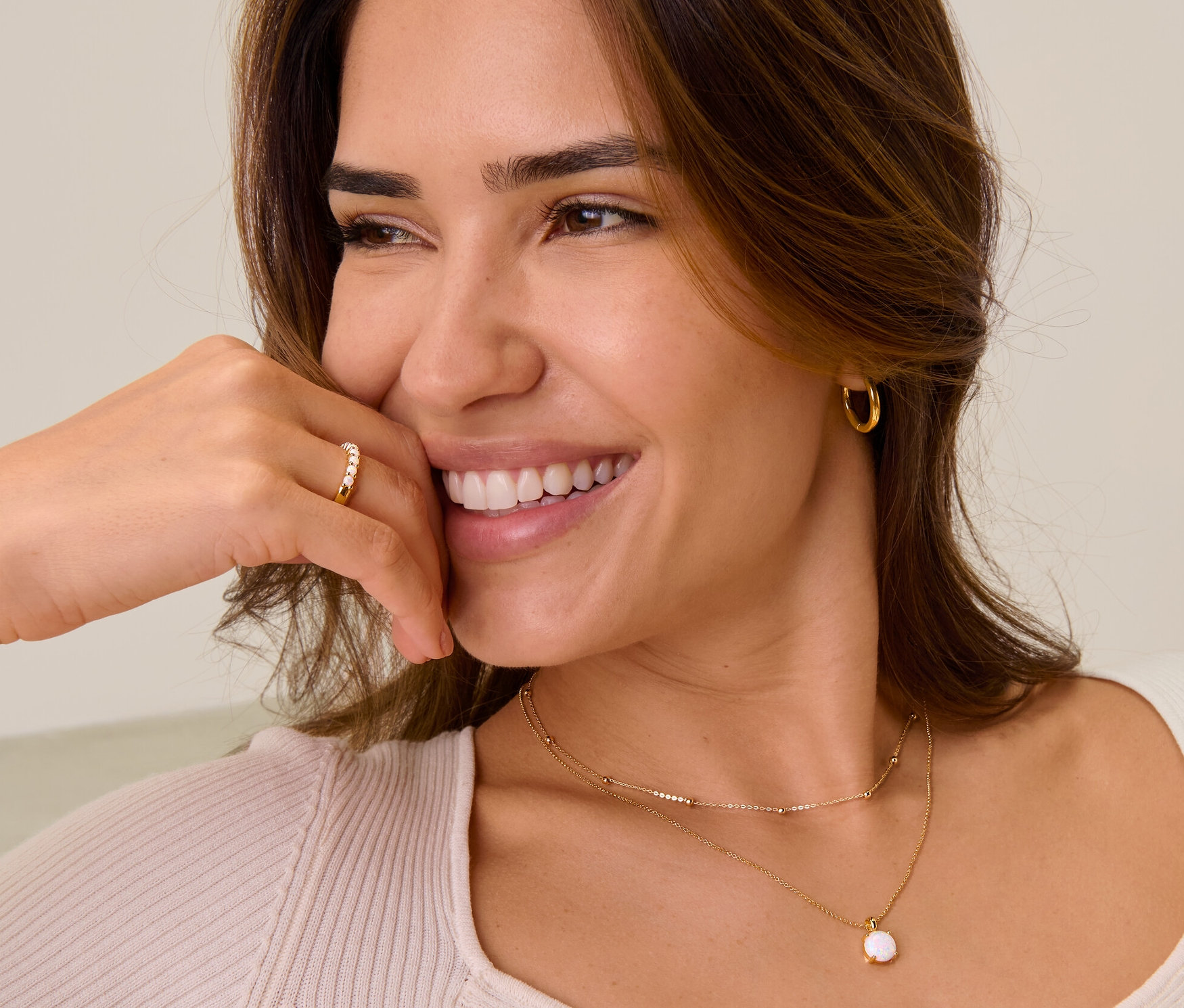 Tchibo - 925 Silber Ring mit synthetischen Opalen - Damen - Gr. 18 - weiß von Tchibo