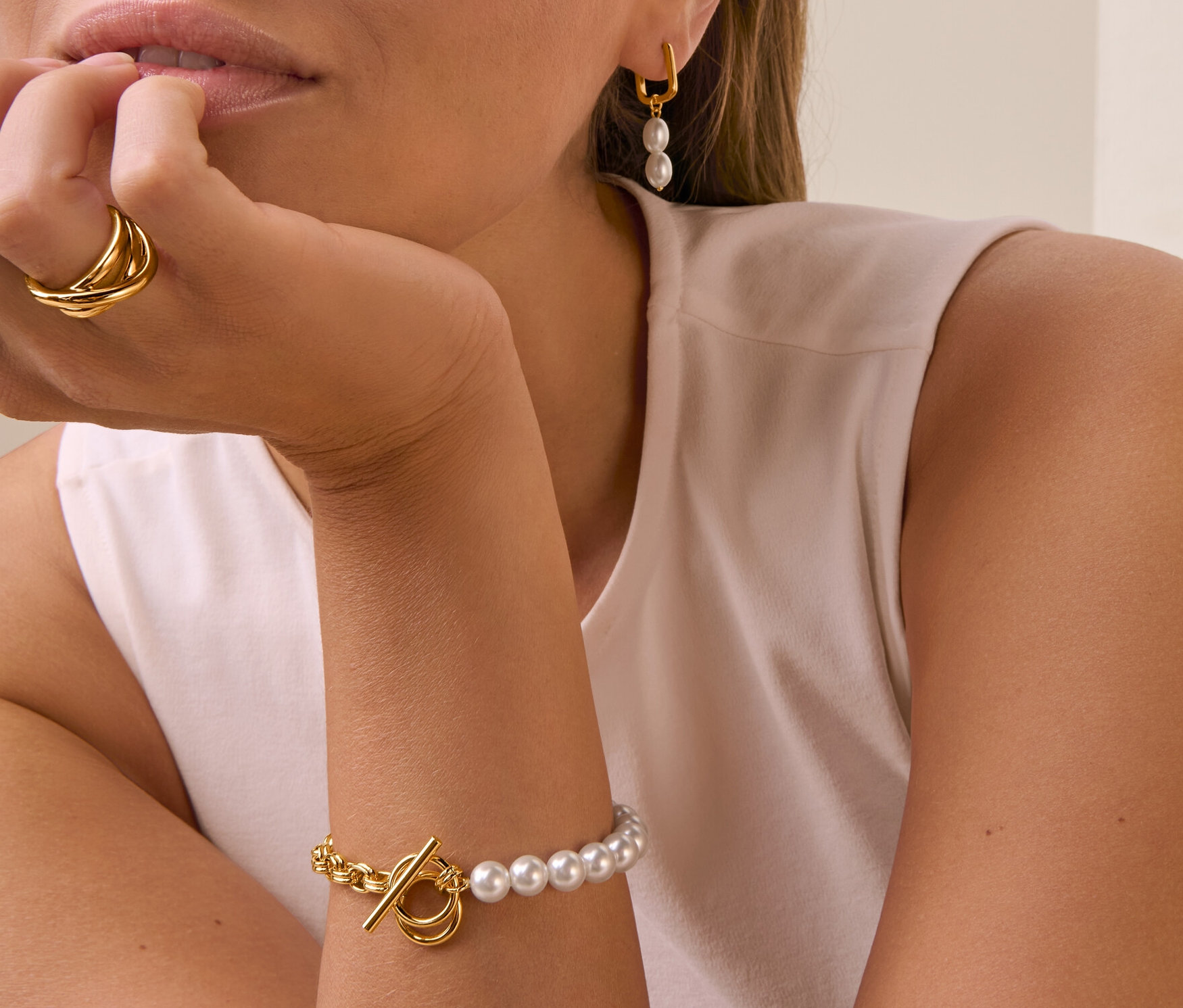 Tchibo - Armband halb Perle - weiß von Tchibo