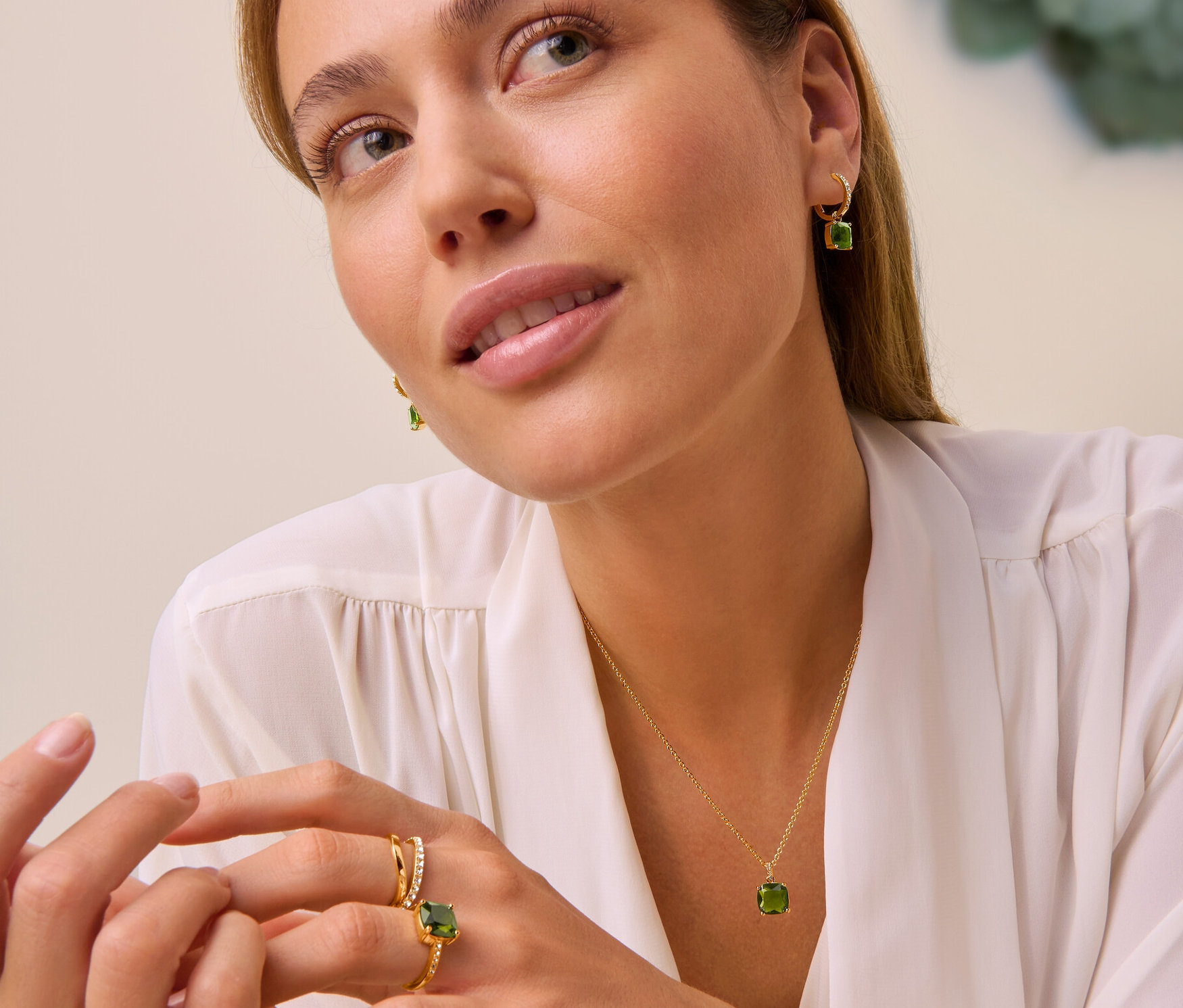 Tchibo - Kette Forest mit grünem Glaskristall - weiß von Tchibo