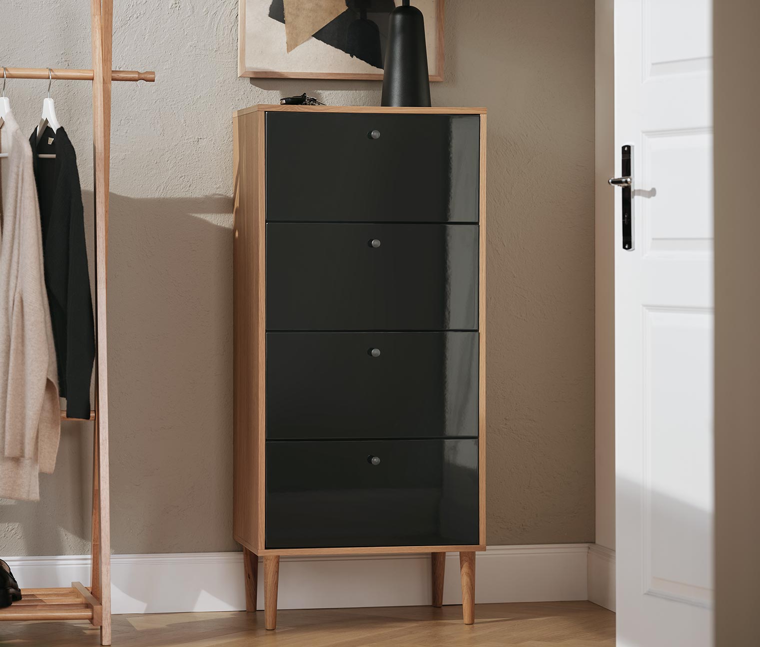 Tchibo - Kommode »Bekeson« - 55x35x123,5cm - anthrazit - Echtholzfurnier / Holz / Eichenholz von Tchibo