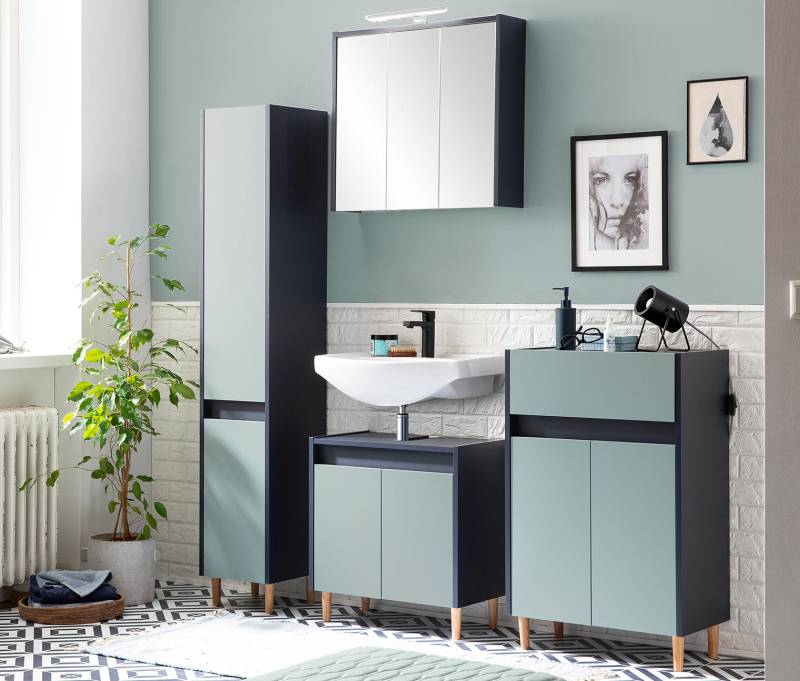 Tchibo - Kommode »Lovis« - 57x33x90,5cm - blau - Holz / Metall / Eschen-Massivholz von Tchibo