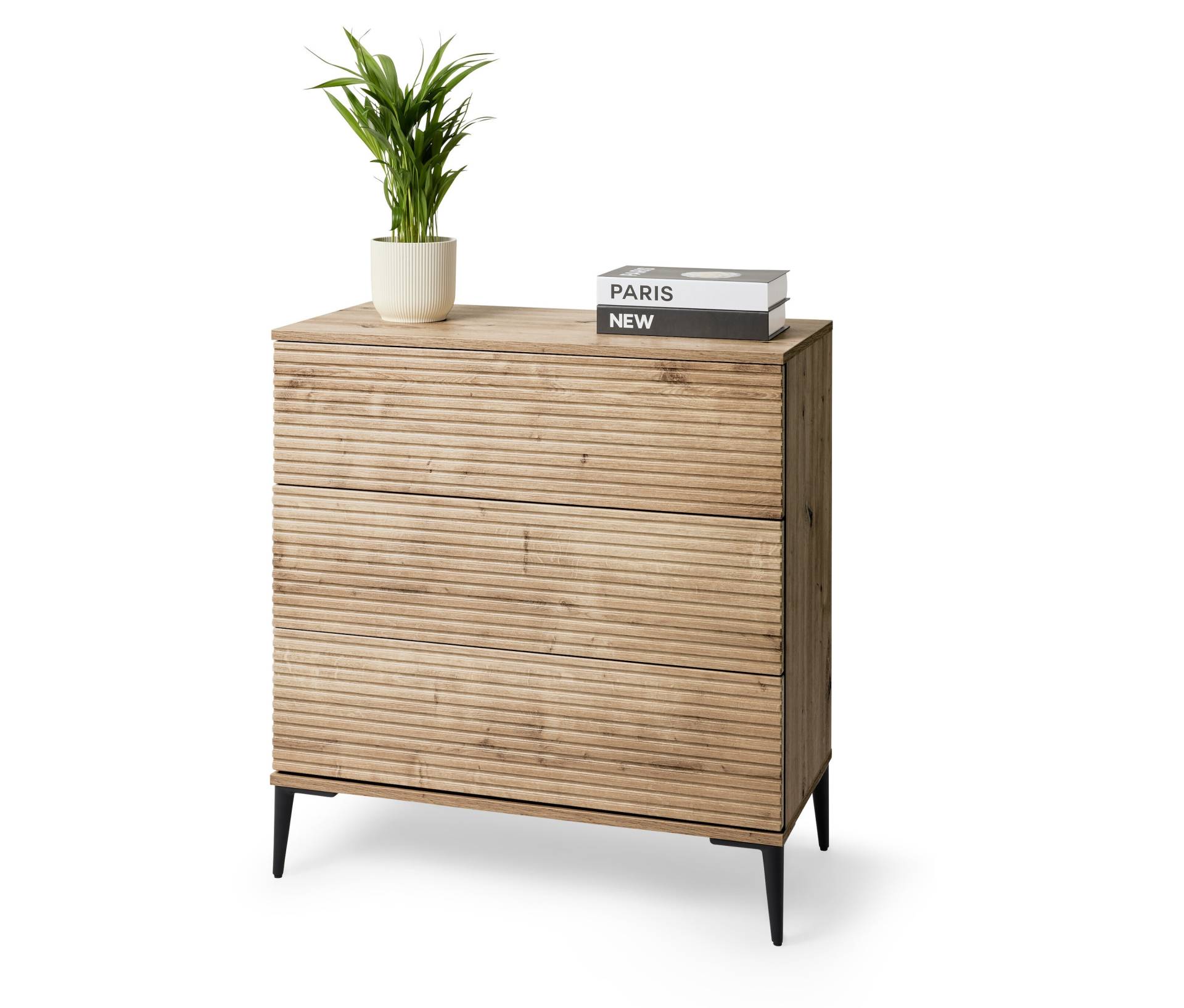 Tchibo - Kommode »Reet« mit Lamellenoptik - 80x40x85,5cm - schwarz - Holz / Stahl von Tchibo