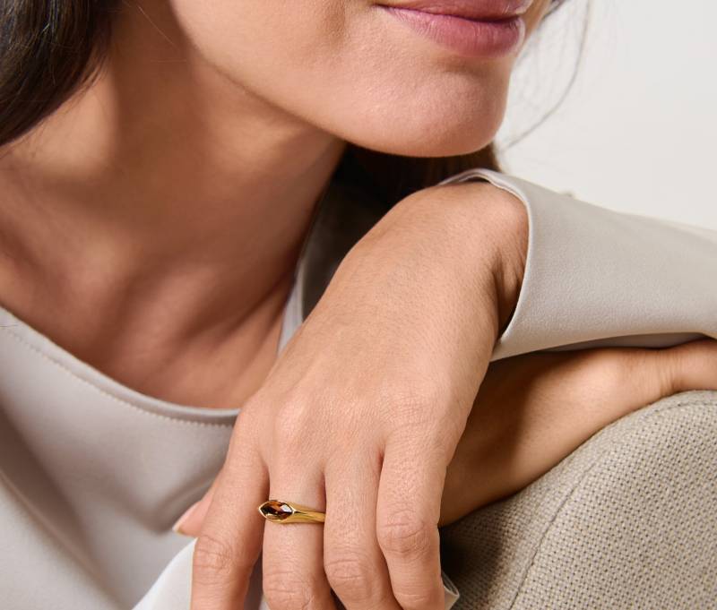 Tchibo - Ring mit Navette-Kristall - Damen - Gr. 18 - gelb von Tchibo