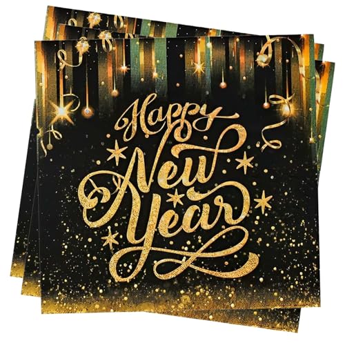 40 Stück Servietten Silvester, Servietten Silvester 2025, Weihnachtsservietten Papier Happy New Year Papierservietten Silvester Schwarz Gold Servietten Für Neujahr Party Dekora Silvester Tischdeko 40 Stück Servietten Silvester, Servietten Silvester 2025, Weihnachtsservietten Papier Happy New Year Papierservietten Silvester Schwarz Gold Servietten Für Neujahr Party Dekora Silvester Tischdeko von Tcnzdy