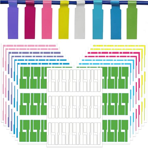8 Farben 450Stück Kabelbeschriftung, Selbstklebende Kabeletiketten, Wasserdicht Reißfest, Kabelbeschriftung Clip, A4 Beschriften, für Laserdrucker Kabelbeschriftung von Tcnzdy