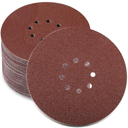 Tczecoo 50 Stück Schleifpapier 225mm Klett, 225mm Schleifscheiben, 8 Loch Schleifscheiben für Trockenbauschleifer Langhalsschleifer Schleifgiraffe(Körnung 10 x P40/60/80/120/240, Rund) von Tczecoo