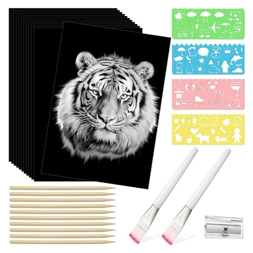 Tdkjfoutr 127-Teiliges Kratzpapier-Kunstset Aus, Stifte und Schablonen für DIY-Geburtstagsfeier-Geschenkartikel (8,5 X 11) von Tdkjfoutr