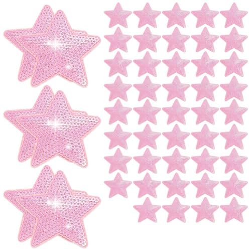 Tdkjfoutr 50 StüCk Stern-Pailletten zum AufbüGeln, Stern-Stickapplikationen, SternföRmiger Reparaturflicken zum Selbermachen (Rosa) von Tdkjfoutr