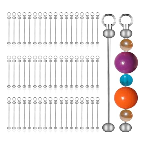 Tdkjfoutr 55 Stück Blanke Schlüsselanhängerstreifen mit Perlen, DIY-Schlüsselanhänger, Ersatzteile, Zubehör für Anhänger, DIY-Bastelarbeiten, Schmuckherstellung, Geschenke von Tdkjfoutr