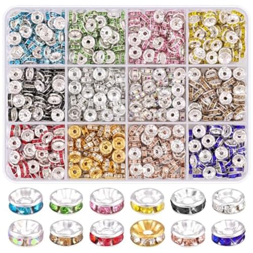 Tdkjfoutr 720 Stück 8 mm Abstandsperlen zum Basteln, 12 Farben Rondell-Abstandsperlen-Box, Ausgefallene Funkelnde Kristall-Strassperlen Tdkjfoutr 720 Stück 8 mm Abstandsperlen zum Basteln, 12 Farben Rondell-Abstandsperlen-Box, Ausgefallene Funkelnde Kristall-Strassperlen von Tdkjfoutr