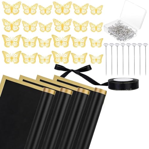 Tdyatocept 40 Blatt Geschenkpapier für Blumen, Blumenstrauß für Muttertag, Hochzeit, Geburtstag, Abschlussfeier, DIY-Geschenk, einfache Installation, schwarz von Tdyatocept
