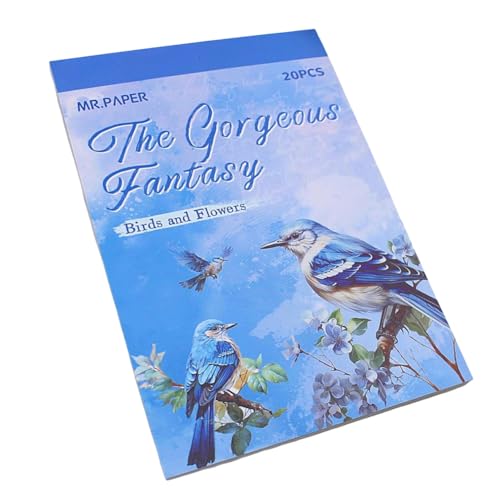 Tdyatocept Vorgeschnittene Aufkleber-Buch für Journaling, 2 Materialien, Scrapbooking-Aufkleber mit dekorativem Rahmen, 20 Blätter, Vögel und Blumen von Tdyatocept