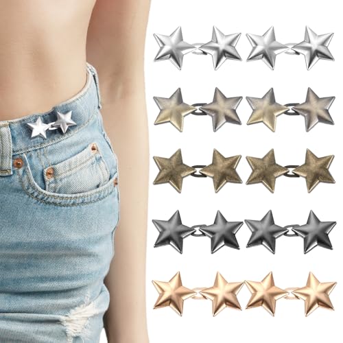 Knöpfe Ohne Nähen, 10 Paare Einstellbar Stern Knöpfe, Hosen Enger Machen Clip, Verstellbare Jeansknöpfe Damen, Hosenbund Enger Machen Clip Für Hosen Und Kleid, Geeignet Für Damen Und Mädchen von Teaaha