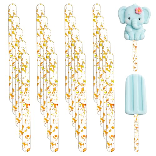 20 Stück Wiederverwendbare Acryl Cakesicle Sticks, Acryl-Eisstiele, Gold Eisstiele Für Diy Kuchenherstellung Und Eislutscher von Teaaha