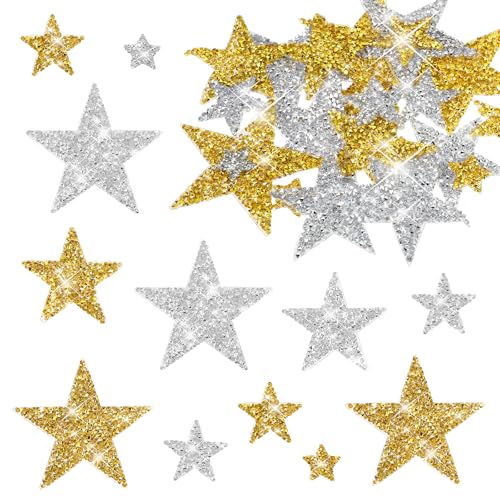 24 Stück Sterne Zum Aufbügeln Gold Silber, Stern Aufbügelbilder Aufkleber Strass Zum Aufbügeln, Stern Aufnäher Bügelbilder Strass Für Kleidung Aufbügeln Stern Für Kleidung T-Shirt DIY Rucksack 24 Stück Sterne Zum Aufbügeln Gold Silber, Stern Aufbügelbilder Aufkleber Strass Zum Aufbügeln, Stern Aufnäher Bügelbilder Strass Für Kleidung Aufbügeln Stern Für Kleidung T-Shirt DIY Rucksack von Teaaha
