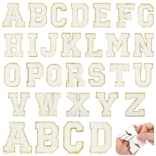 26 Stück Bügelbuchstaben Für Kleidung, Chenille Buchstabenaufnäher A-Z Glitzerbuchstaben Bügeleisen Auf Aufnäher Chenille Gestickte Alphabetaufnäher Für Kleidung Sweatshirt Jacken Hut (Weiß, Gold) 26 Stück Bügelbuchstaben Für Kleidung, Chenille Buchstabenaufnäher A-Z Glitzerbuchstaben Bügeleisen Auf Aufnäher Chenille Gestickte Alphabetaufnäher Für Kleidung Sweatshirt Jacken Hut (Weiß, Gold) von Teaaha