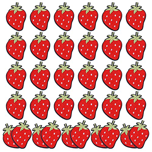 30 Stück Erdbeer Bügelbild, Erdbeer Patches Erdbeere Applikationen Patch, Erdbeeren Bügelbilder Aufbügeln Bestickt DIY Nähen Auf Eisen Auf Obst Patches Für Kinder Kleidung, Jacken, Rucksäcke, Mützen von Teaaha