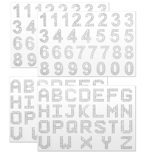 112 Stk Glitzer Buchstaben Sticker Strass Zahlen Klebebuchstaben Klein, Buchstaben Aufkleber 26 Großbuchstabe Und 0-9 Zahlen Strasssteine Selbstklebend Für DIY-Basteleien (Silber) von Teaaha