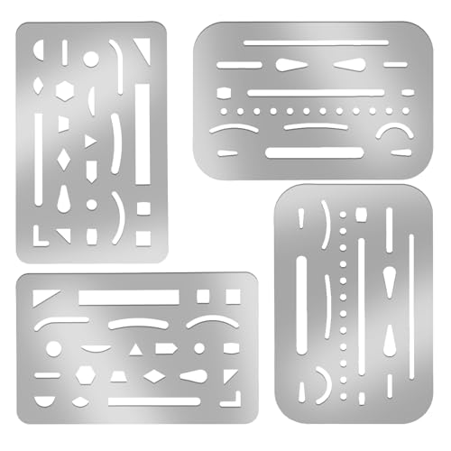 4 Stück Radierschablonen Aus Edelstahl, Zeichenschablonen, Werkzeuge Für Mechanische Zeichnungen, Radiergummi Schutzwerkzeug Für Mechanisches Zeichnen, Künstler, Technisches Design von Teaaha