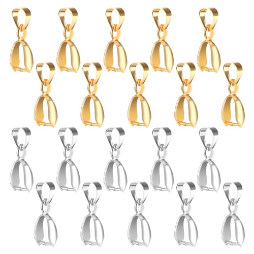 40 Stück Anhängerschlaufe Silber Gold, Anhängerverschluss Aus Metall Hypoallergen Silberfarben Goldfarben Bügelverbinder Mit Schlaufe Halskette Klemmbügel für Anhänger Schnallen DIY von Teaaha